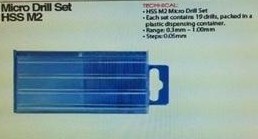 MICRO HSS DRILLS IN BOX SIZE 0.3MM to 1.0MM IN 0.05 INCRUMENTS