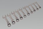 Combination Ratchet Spanner Set Stubby Stainless Steel 10pc Metric