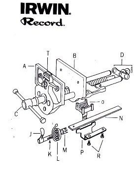 RECORD Mainscrew & Handle/Nut/Pin/washer for No.T52-1/2 ED VICE