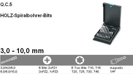 WOOD BIT SET 3MM-10MM